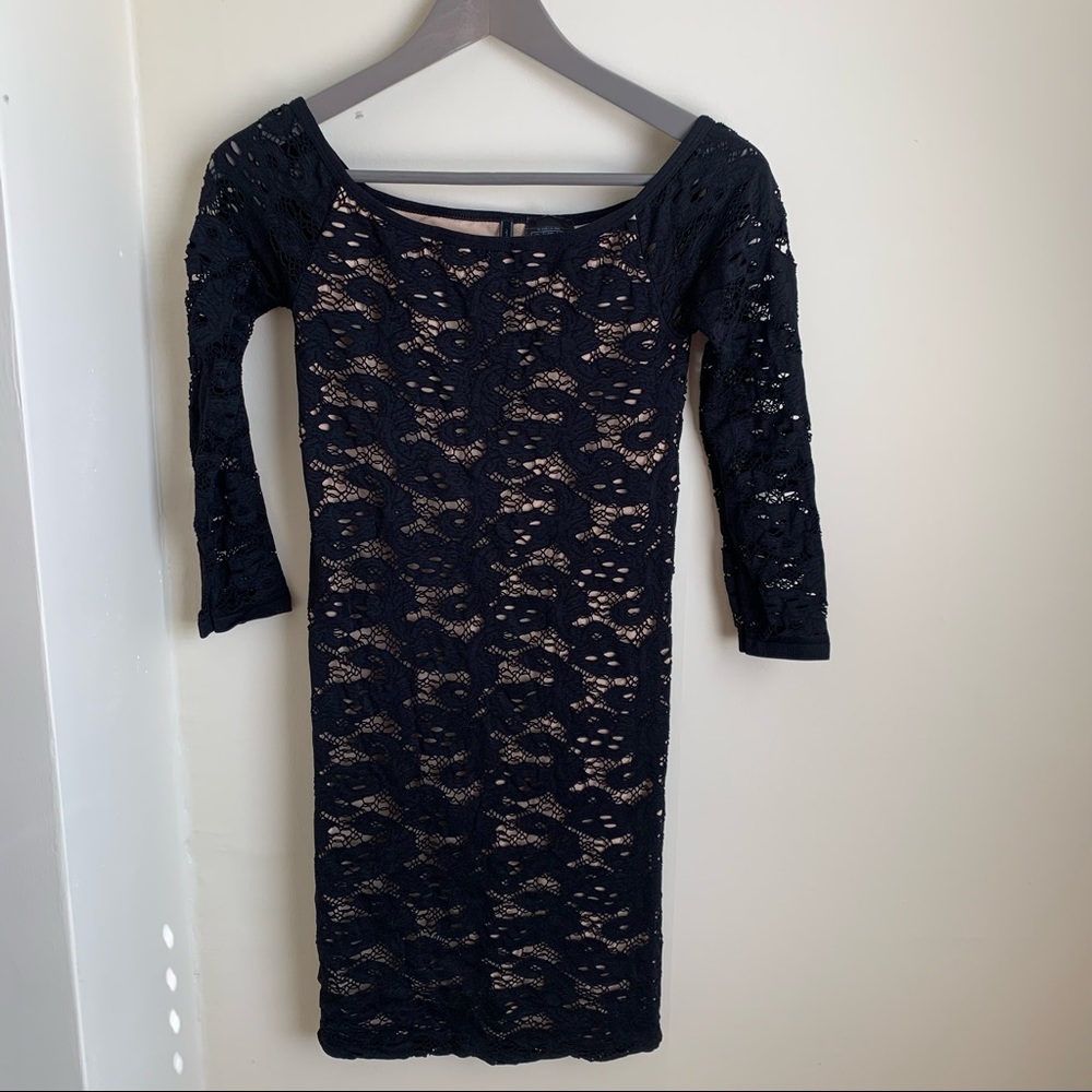 Guess Lace Bodycon Long Sleeve Cocktail Dress Black Sz M/L